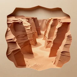 paper cut out illustration of desert canyon landscape, (paper texture)