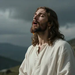 Jesus Christ with vomit streaming from his mouth.