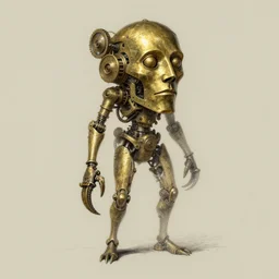 distant full - body drawing of a brass mechanical head and claws, concept art by ian miller, artstation, sots art, steampunk, concept art, da vinci, greg rutkowski
