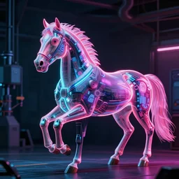 neon digital fantasy horse by Eadweard Muybridge and George Stubbs reimagined by industrial light and magic, digital screenshot, trending on artstation