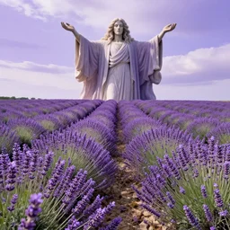 A field of  purple lavender, with the demiurge looming above.