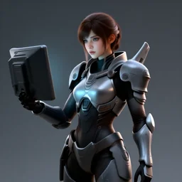 zbrush concept design of a girl in the sci - fi armor with monitor in hands, by fausto de martini, cinematic light, illustratuon featured on artstation, octane render, smooth, sharp focus, 4 k.