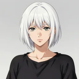 portrait of a woman with short white hair, medium shot, illustration, highly detailed, high quality, by hirohiko araki