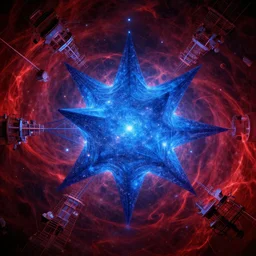 a giant blue star hidden by an artificial megastructure, highly detailed digital artwork, redshift