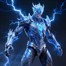 photography of a hyper realistic highly detailed stunning expressive humanoid creature, controls complex and highly detailed blue lightning strikes as a super power. professionnal digital art, artstatiom, stuning, intricate, complex, unreal engine 5.