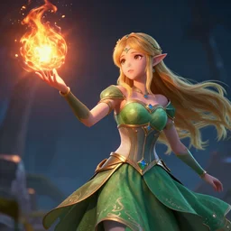 a beautiful elven princess casting a fireball anime style, octane render