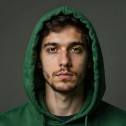 portrait of a chad programmer with green hood by jeremy mann, dramatic lighting