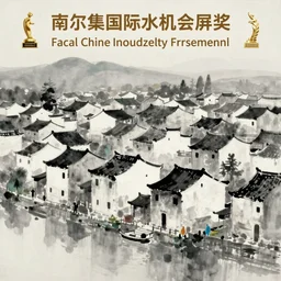 a water village in South China, water color, by Wu Guanzhong
