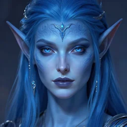 a beautiful blue tiefling, dnd, face, fantasy, intricate, elegant, highly detailed, digital painting, artstation, concept art, smooth, sharp focus, illustration, art by artgerm and greg rutkowski and alphonse mucha