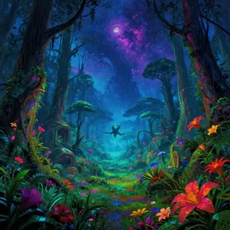 abandoned by david hockney, universe elysian san andreas wilderness otherworldly extraterrestial at night vice city rainy forest biopunk nature vaporwave alien cgsociety synthwave anime gem junglepunk at summer thermal imaging dramatic lighting desert cosmic rainforest nightsky flowers atlantis at dusk, archdaily, wallpaper, highly detailed, trending on artstation.