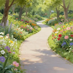 city park with flowers, path traced, highly detailed, high quality, digital painting, alena aenami, lilia alvarado, shinji aramaki, karol bak, alphonse mucha, tom bagshaw