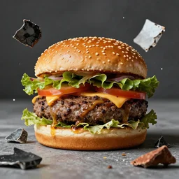a hamburguer made out of scrap, brutalism