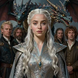 a portrait painting of daenerys targaryen in fantastic dress next to a dragon, medium shot, clear face, detailed face, symmetrical face, face enhancement, by jaime jones, tom bagshaw, lawrence alma - tadema, greg rutkowski, deviantart contest winner, fantasy art, intricate, elegant, highly detailed, 8 k, digital painting, concept art, sharp focus, illustration, golden ratio, mythological, ultra realistic, cinematic lighting, maximalist