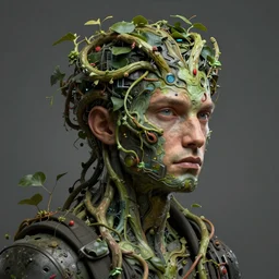 an extremely high quality hd, a digital painting of a man with a head full of vines, cyberpunk art by beksinski, featured on zbrush central, fantasy art, apocalypse art, artstation hq, zbrush, 8 k, ultra realistic, very realistic