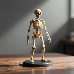 A 3d skeleton action figure on the table