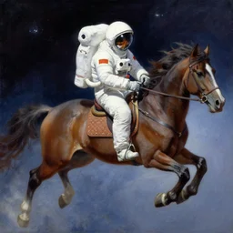 An astronaut riding a horse in space, oil on canvas by Frank Frazetta, artstation, digital art, WLOP, Mandy Jurgens