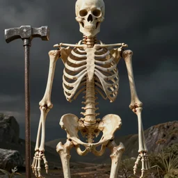 skeleton with an oval - shaped ribcage and jackhammer - shaped pelvis whose ribs loop around to the vertebrae and are wrongly enumerated and distributed by finlay von discord