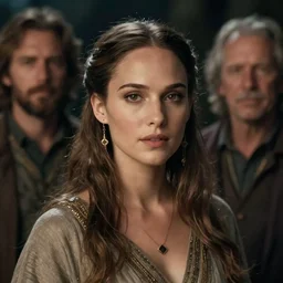 a realistic and very beautiful and atmospheric portrait of natalie portman as a druidic wizard looking at the camera with an intelligent but seductive gaze by rebecca guay, michael kaluta, charles vess and jean moebius giraud