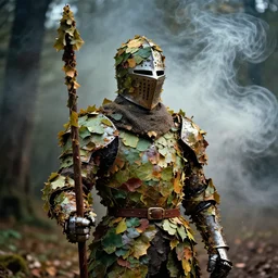 smoke,!!! colorized photography, knight made of leaves, dramatic light, zdzidaw, ultrafine, hyperrealistic, 3 2 k, 3 5 mm film still, movie