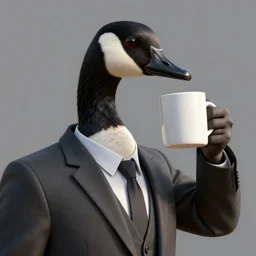highly - detailed painting of a canadian goose in a suit and tie sipping coffee from a mug, octane render, unreal engine, artstation trending, volumetric lighting, 3 5 mm