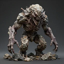 hyper realistic highly detailed terrifying entity only made of realistic rocks. perfect rocks texture. photography render.