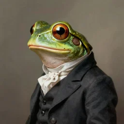 a side profile portrait of an anthropomorphic frog wearing a suit, a character portrait by john trumbull, american romanticism, soft focus
