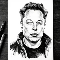 elon musk, portrait, cyberpunk 2 0 2 0 manual, by steampoweredmikej, by tim bradstreet, inktober, ink drawing, black and white, coloring pages, manga, highly detailed