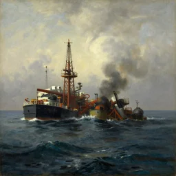 bp oil spill in the gulf of mexico in the style of hudson river school of art, oil on canvas