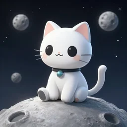 cute little robotcat sitting on the moon, fantasy, concept art, artstation, tyler edlin, feng zhu, victor mosquera, thomas karpi