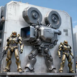 3 d sculpt of scifi angular digital movie camera industrial building facade, maschinen krieger, starcraft, halo, star wars, ilm, star citizen halo, mass effect, high tech industrial, artstation unreal