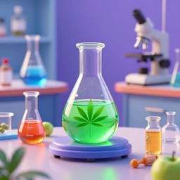 laboratory equipment cannabis liquids alchemy bright fluorescent colors octane render 8 k high - key lighting science environment cartoon