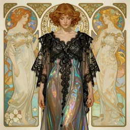 rococo and art nouveau fusion backdrop, frilly black lace and iridescent diaphanous silk, fantasy, intricate, elegant, highly detailed, digital painting, artstation, concept art, matte, sharp focus, illustration, hearthstone, art by artgerm and greg rutkowski and alphonse mucha