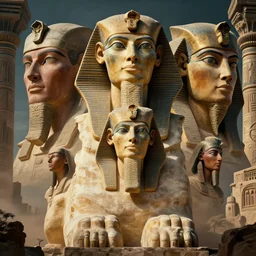epic masterpiece Riddle of the Sphinx in the city of Thebai Ken Kelly, photorealistic, cinematic, fantastic reality, detailed and beautiful faces, dramatic lighting, establishing shot, 8k resolution – W 1024