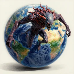 a breathtaking 3 d pencil drawing of an incommensurable malevolent entity approaching earth, light bends to it, saturated colors, digital art, catalogue raisonne, autodesk maya, cinema 4 d, hyperrealism, ultra detailed, 3 point perspective, by fredo