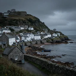 a welsh coastal town called aberystwyth, unreal engine, trending on artstation, moody