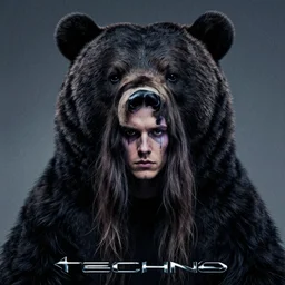 album art. techno. man. long hair. bear. featured on artstation