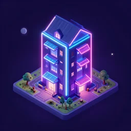 neon building house isometric mobile game concept art, digital art - n 4
