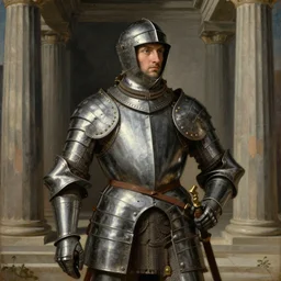 juno temple, wearing medieval armour, oil painting by titian, hard focus