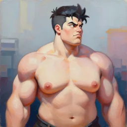 greg manchess portrait painting of a beautiful woman as beautiful thick very muscular roided zarya from overwatch, wide roided face, medium shot, asymmetrical, profile picture, organic painting, sunny day, matte painting, bold shapes, hard edges, street art, trending on artstation, by huang guangjian and gil elvgren and sachin teng
