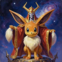 A cyborg Sylveon as the ultimate tyrant emperor of the universe. Realistic sci-fi concept. Trending on ArtStation. A vibrant digital oil painting. A highly detailed fantasy character illustration by Wayne Reynolds and Charles Monet and Gustave Dore and Carl Critchlow and Bram Sels