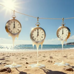 melting clocks hanging out to dry on the beach, 8 k ultra realistic, art by salvador dali, lens flare, atmosphere, glow, detailed, intricate, full of colour, cinematic lighting, trending on artstation, 4 k, hyperrealistic, focused, extreme details, unreal engine 5, cinematic, masterpiece