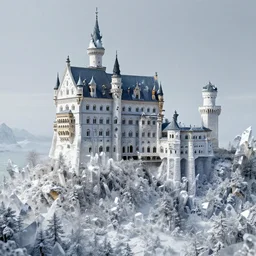 Matte Landscape. French-architecture Castle carved out of a crystal mountain. HD, 8k, elaborate, detailed digital art trending in artstation