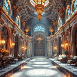 bright sleek solarpunk palace interior, extreme opulence, realistic, high detail, utopia, cinematic, futuristic, highly detailed hyperornate trending on artstation