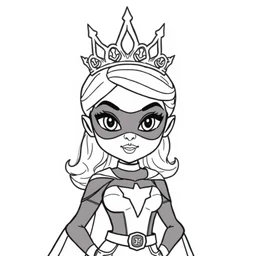 figure princess daredevil superhero, crown, tiara, in the coloring book style, black and white, cartoon, disney style, frozen style, marvel style