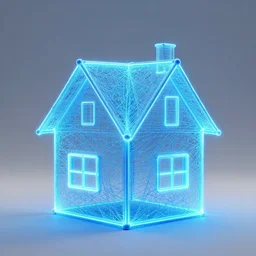 a house made out of magical glowing blue neon strings