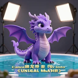 professional photo of a cute purple dragon!!! studio lighting, very detailed, unreal engine, canon photo!!!!, professional lighting, good composition, rule of thirds, winning award photo, real dragon, real, swimming pool