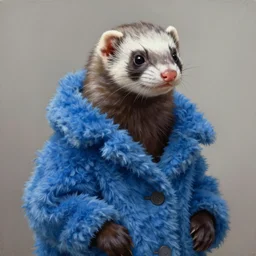 very detailed masterpiece painting of a ferret wearing a fuzzy blue coat, portrait, artstation, concept art by greg rutkowski