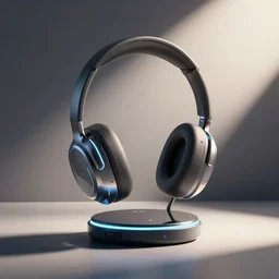 wireless headphone stand, futuristic, techno, cyberpunk, product design, render, cute, swag, geometric, fun, iconic, concept