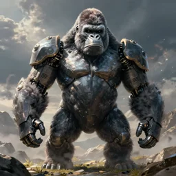 digital painting of a mecha gorilla with bionic armoured arms, digital art, concept art