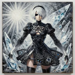 infinitely detailed oil morhbascher pixiv nier automata painting ¥¥¥¥ rk. escher museum - quality! world's medicine was conjugated into an unknown ecstatic reservoir of separated hedonistic monastery poison ice shards. mycopian gem of otherworldly fashion sense. biomechanical 8 k kodak sun rays. oil painting ¥¥¥¥